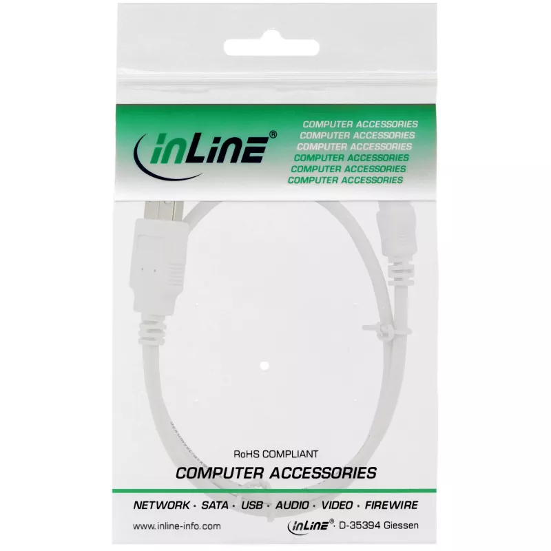 InLine USB 2.0 Mini-kaapeli, Type-A pistoke / Mini-B pistoke (5-napainen), valkoinen, 0,5 m