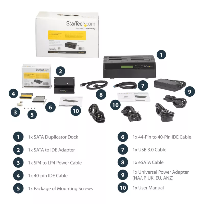 StarTech.com 4 Bay USB 3.0 eSATA - SATA Standalone 1:3 HDD kiintolevy-duplikaattori-telakka