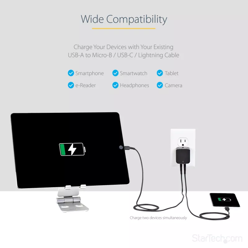 StarTech.com kaksiportainen USB-laturi – kansainväliseen matkakäyttöön – 17W/3,4A – musta