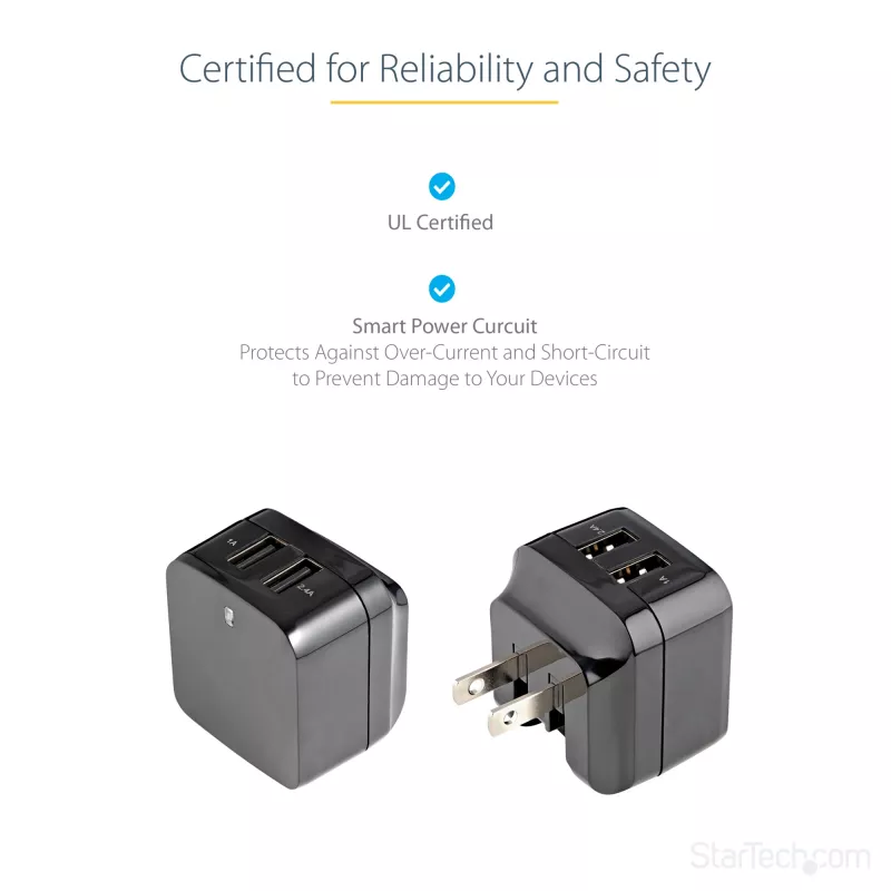 StarTech.com kaksiportainen USB-laturi – kansainväliseen matkakäyttöön – 17W/3,4A – musta