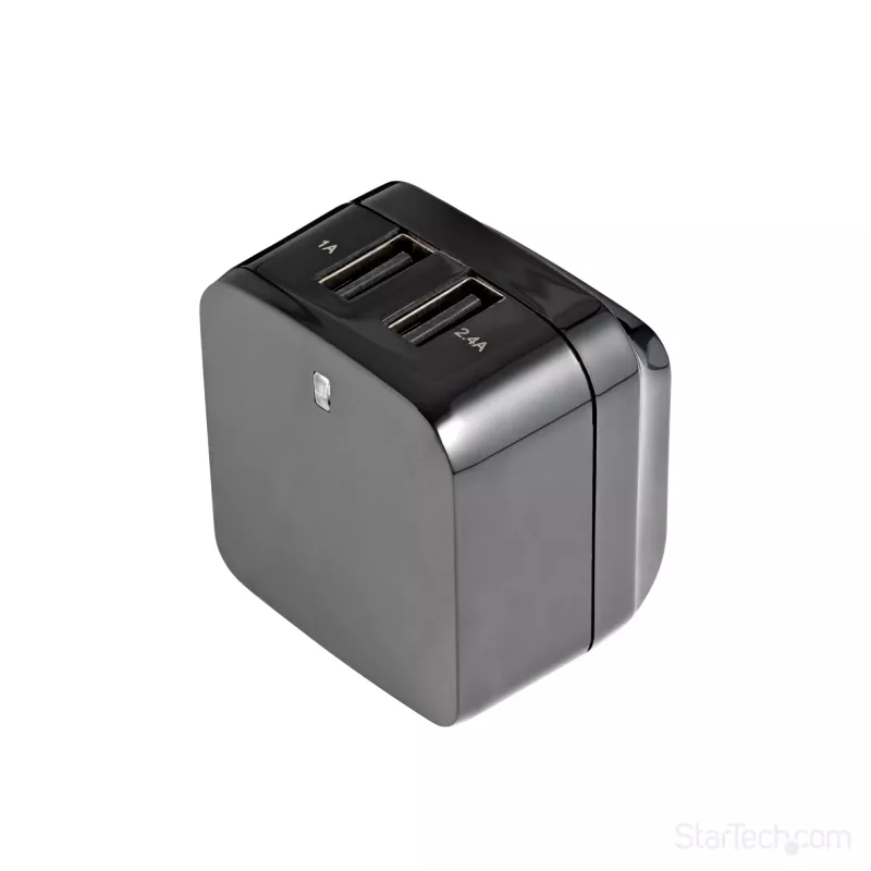 StarTech.com kaksiportainen USB-laturi – kansainväliseen matkakäyttöön – 17W/3,4A – musta