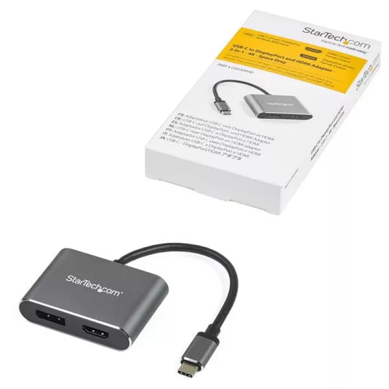 StarTech.com USB-C-moniporttivideoadapteri – 4K 60Hz USB-C HDMI 2.0 tai DisplayPort 1.2 -näyttöadapteri – USB Type-C 2-in-1-näyttömuunnin HDMI/DP HBR2 HDR – Thunderbolt 3 -yhteensopiva