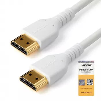 StarTech.com RHDMM2MPW Premium-sertifioitu High Speed HDMI 2.0 -kaapeli Ethernetillä, 4K 60 Hz, M/M, 2 m, aramidikuitu, TPE-vaippa, valkoinen