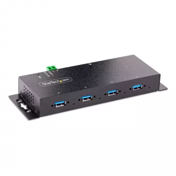 StarTech.com 4-porttinen teollinen USB 3.0 5Gbps -keskitin, tukeva USB-keskitin ESD-suojauksella, DIN-/seinä-/pöytäasennus USB-A-keskitin, USB-laajennus lukittavilla liittimillä, Heavy Duty – TAA