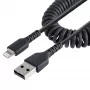 StarTech.com 50 cm (20 in) USB-Lightning-kaapeli, MFi-sertifioitu, kierretty iPhone-latauskaapeli, musta, kestävä TPE-päällyste aramidikuidulla, tukeva kierretty Lightning-kaapeli