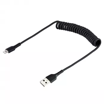 StarTech.com 50 cm (20 in) USB-Lightning-kaapeli, MFi-sertifioitu, kierretty iPhone-latauskaapeli, musta, kestävä TPE-päällyste aramidikuidulla, tukeva kierretty Lightning-kaapeli