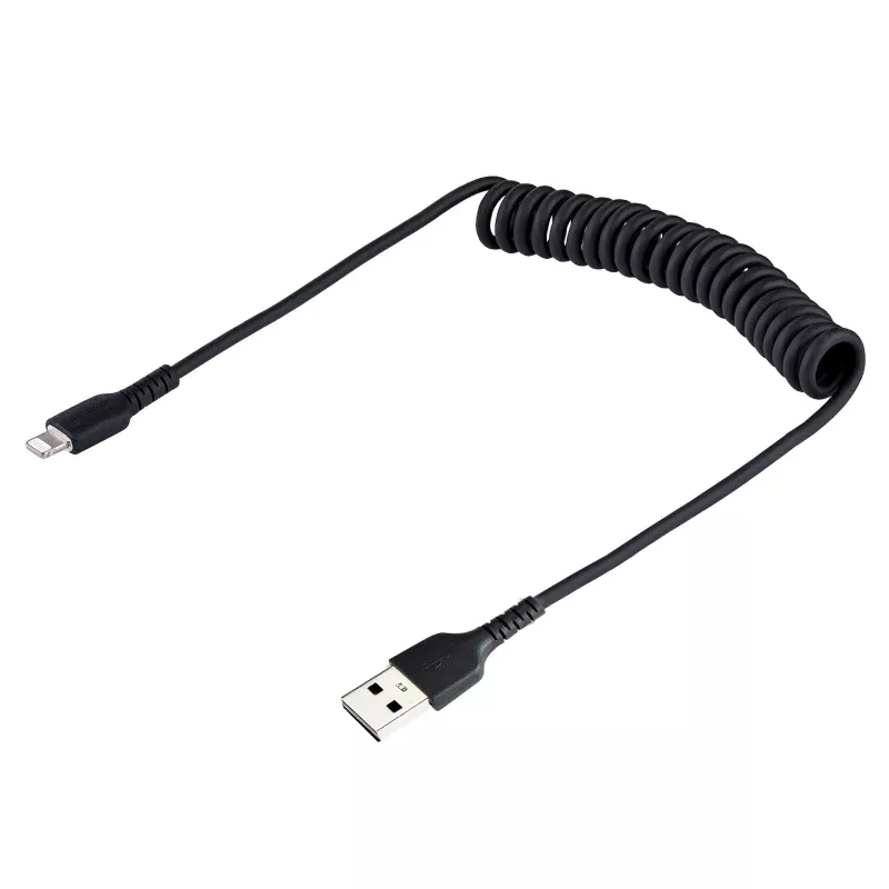 StarTech.com 50 cm (20 in) USB-Lightning-kaapeli, MFi-sertifioitu, kierretty iPhone-latauskaapeli, musta, kestävä TPE-päällyste aramidikuidulla, tukeva kierretty Lightning-kaapeli