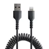 StarTech.com 50 cm (20 in) USB-Lightning-kaapeli, MFi-sertifioitu, kierretty iPhone-latauskaapeli, musta, kestävä TPE-päällyste aramidikuidulla, tukeva kierretty Lightning-kaapeli