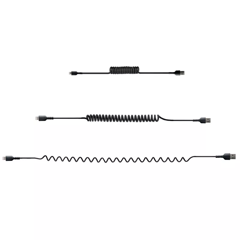 StarTech.com 50 cm (20 in) USB-Lightning-kaapeli, MFi-sertifioitu, kierretty iPhone-latauskaapeli, musta, kestävä TPE-päällyste aramidikuidulla, tukeva kierretty Lightning-kaapeli