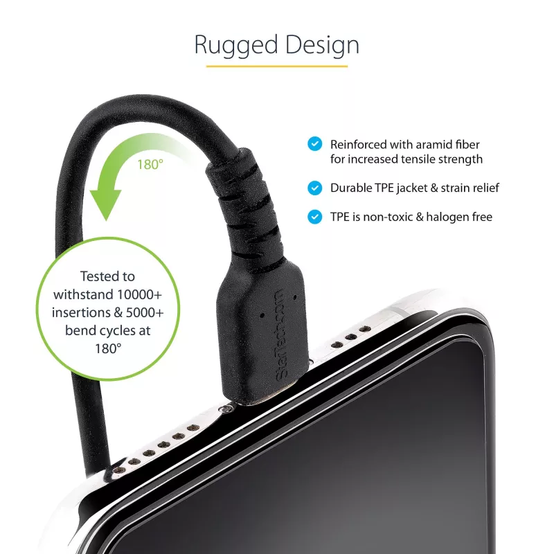 StarTech.com 50 cm (20 in) USB-Lightning-kaapeli, MFi-sertifioitu, kierretty iPhone-latauskaapeli, musta, kestävä TPE-päällyste aramidikuidulla, tukeva kierretty Lightning-kaapeli