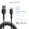 StarTech.com 50 cm (20 in) USB-Lightning-kaapeli, MFi-sertifioitu, kierretty iPhone-latauskaapeli, musta, kestävä TPE-päällyste aramidikuidulla, tukeva kierretty Lightning-kaapeli