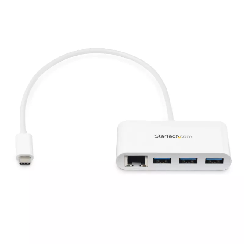 StarTech.com 3-porttinen USB-C-keskitin Gigabit Ethernetillä – USB-C 3x USB-A – USB 3.0 -keskitin – valkoinen