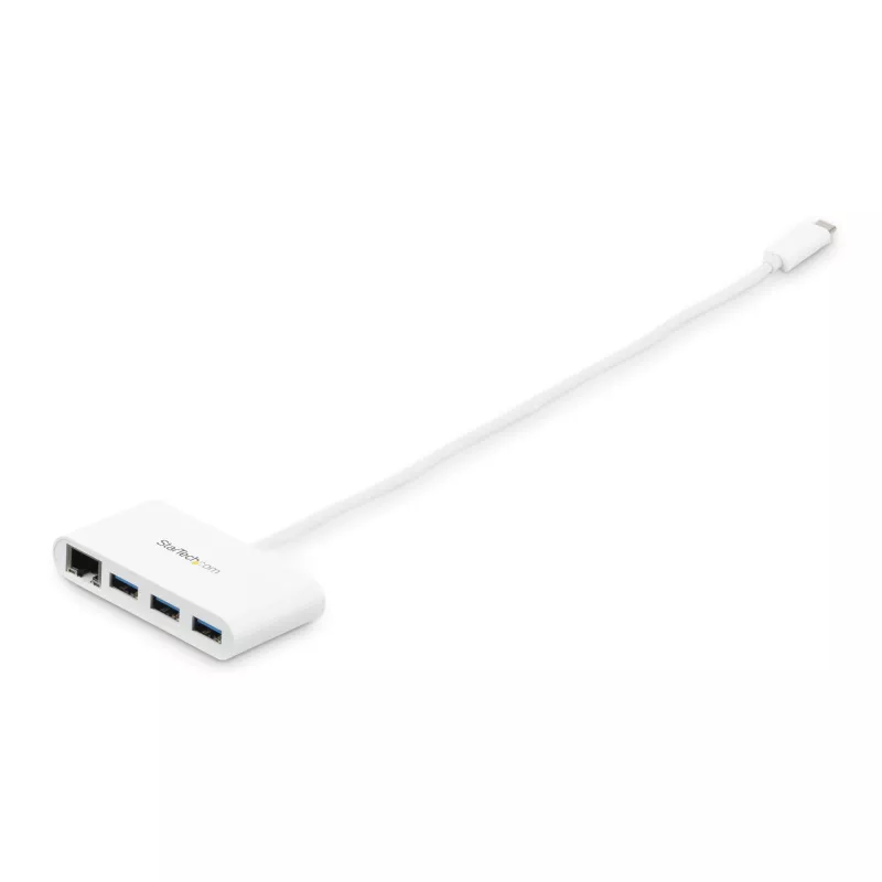 StarTech.com 3-porttinen USB-C-keskitin Gigabit Ethernetillä – USB-C 3x USB-A – USB 3.0 -keskitin – valkoinen