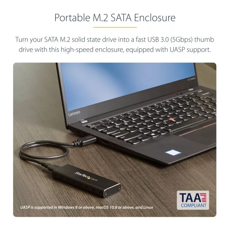 StarTech.com M.2 SSD-kotelo M.2 SATA SSD-asemille – USB 3.0 (5 Gbit/s) UASP-tuella