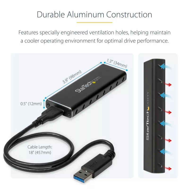 StarTech.com M.2 SSD-kotelo M.2 SATA SSD-asemille – USB 3.0 (5 Gbit/s) UASP-tuella