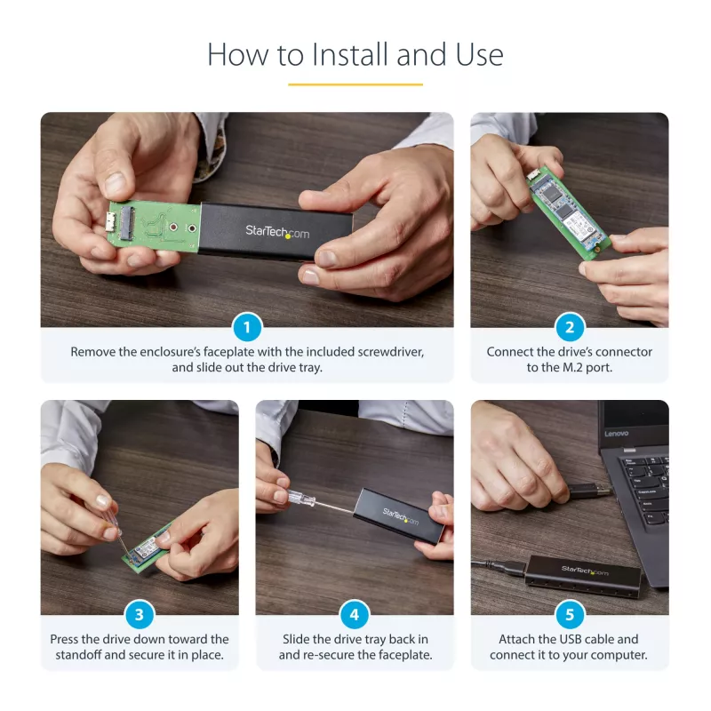 StarTech.com M.2 SSD-kotelo M.2 SATA SSD-asemille – USB 3.0 (5 Gbit/s) UASP-tuella