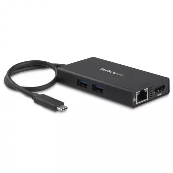 StarTech.com USB-C-moniporttisovitin – USB-C-matkatelakointiasema 4K HDMI:llä – 60 W Power Delivery -läpivienti, GbE, 2 porttia USB-A 3.0 -keskitin – kannettava mini-USB-C-telakka kannettaville