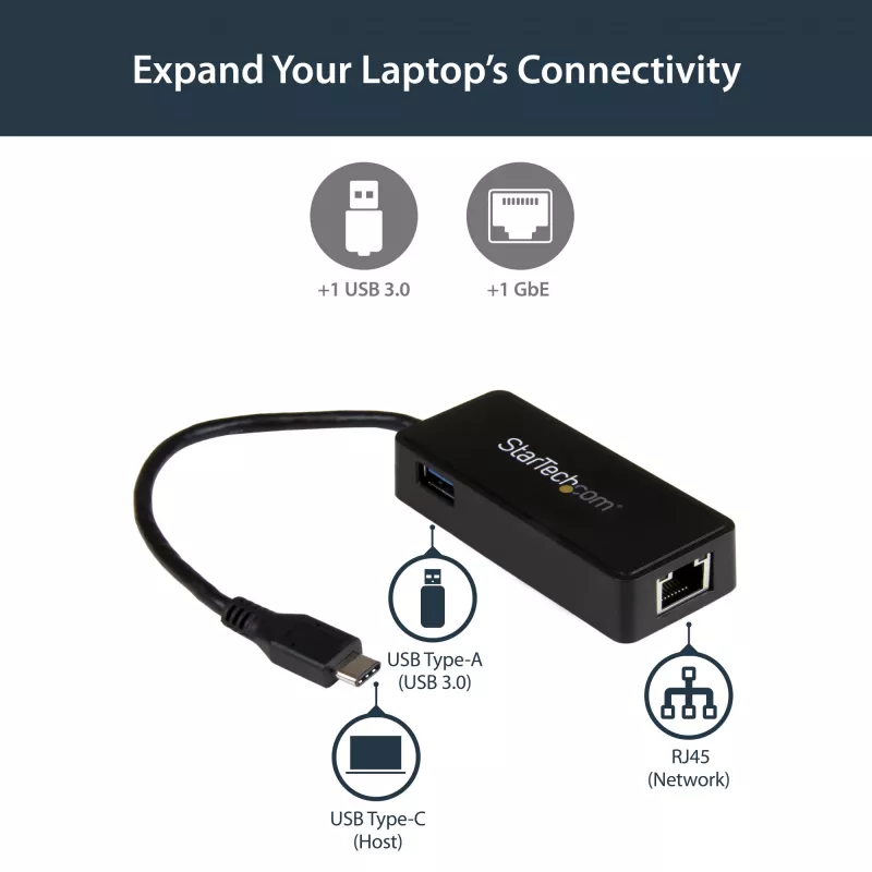 StarTech.com USB-C Gigabit-verkkosovitin ylimääräisellä USB 3.0 -portilla