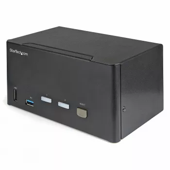 StarTech.com 2-porttinen Triple-Monitor DisplayPort KVM-kytkin – 4K 60Hz UHD HDR – työpöytä-DP 1.2 KVM 2-porttisella USB 3.0 -keskittimellä (5 Gbit/s) ja 4x USB 2.0 HID -portilla, ääni – pikanäppäinkytkentä – TAA
