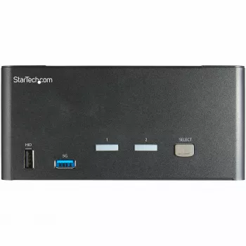 StarTech.com 2-porttinen Triple-Monitor DisplayPort KVM-kytkin – 4K 60Hz UHD HDR – työpöytä-DP 1.2 KVM 2-porttisella USB 3.0 -keskittimellä (5 Gbit/s) ja 4x USB 2.0 HID -portilla, ääni – pikanäppäinkytkentä – TAA