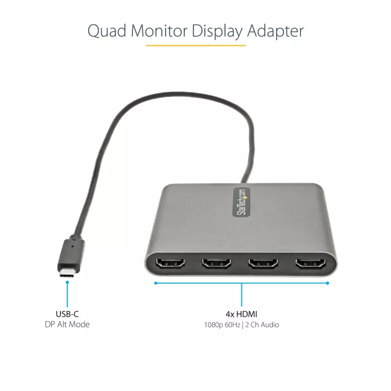 StarTech.com USB-C neljän HDMI-näytön sovitin, USB-C 4x HDMI-näyttömuunnin Windowsille (ei tukea macOS/ChromeOS/Linux) - TAA
