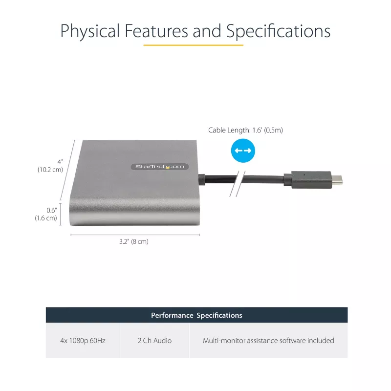 StarTech.com USB-C neljän HDMI-näytön sovitin, USB-C 4x HDMI-näyttömuunnin Windowsille (ei tukea macOS/ChromeOS/Linux) - TAA