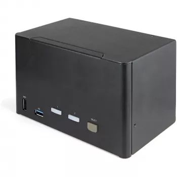 StarTech.com 2-porttinen Quad-Monitor DisplayPort KVM-kytkin – 4K 60Hz UHD HDR – työpöytä 4K DP 1.2 KVM 2-porttisella USB 3.0 -keskittimellä (5 Gbit/s) ja 4x USB 2.0 HID -portilla, ääni – pikanäppäinkytkentä – TAA