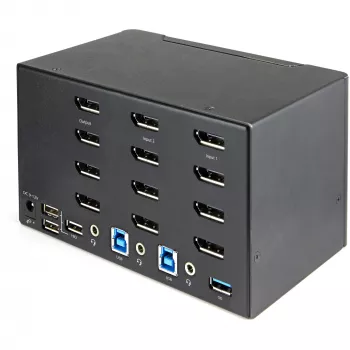 StarTech.com 2-porttinen Quad-Monitor DisplayPort KVM-kytkin – 4K 60Hz UHD HDR – työpöytä 4K DP 1.2 KVM 2-porttisella USB 3.0 -keskittimellä (5 Gbit/s) ja 4x USB 2.0 HID -portilla, ääni – pikanäppäinkytkentä – TAA