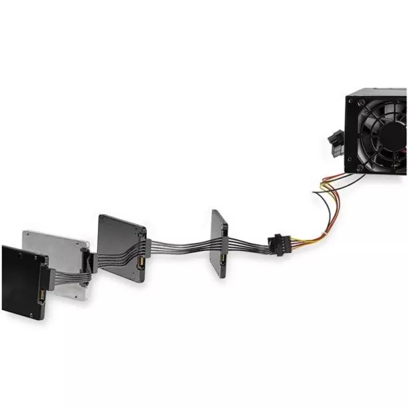 StarTech.com 4x SATA-virtahaaroitin-adapterikaapeli, SATA 15-napainen, 4 x SATA, 0,4 m, uros, naaras, musta