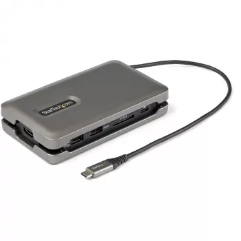 StarTech.com USB-C-moniporttiadapteri – USB-C–4K 60 Hz HDMI 2.0 – 2-porttinen 10 Gbit/s USB-keskitin – 100 W Power Delivery läpivienti – GbE – SD/MicroSD – USB Type-C-minitelakka – 25 cm kaapeli