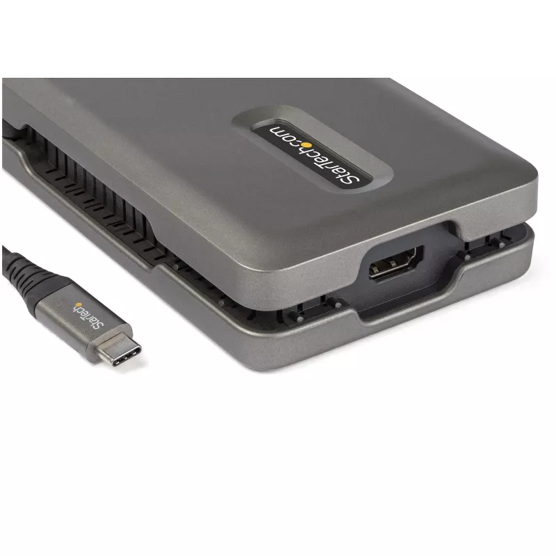 StarTech.com USB-C-moniporttiadapteri – USB-C–4K 60 Hz HDMI 2.0 – 2-porttinen 10 Gbit/s USB-keskitin – 100 W Power Delivery läpivienti – GbE – SD/MicroSD – USB Type-C-minitelakka – 25 cm kaapeli