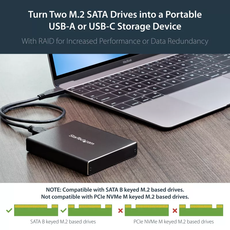 StarTech.com Dual-Slot-asemakotelo M.2 SATA SSD-levyille - USB 3.1 (10 Gbit/s) - RAID