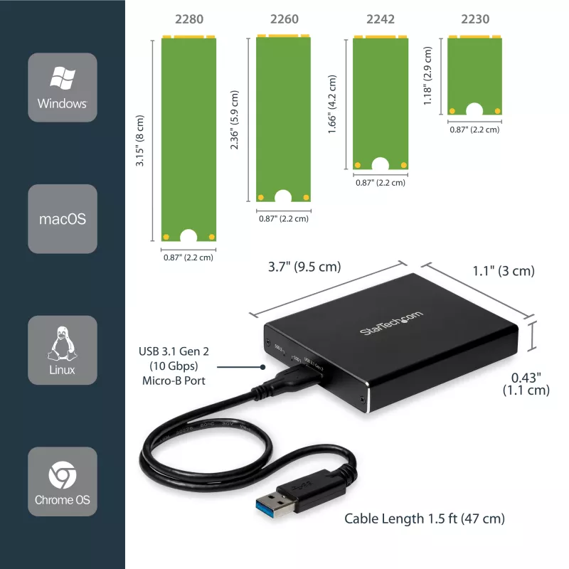 StarTech.com Dual-Slot-asemakotelo M.2 SATA SSD-levyille - USB 3.1 (10 Gbit/s) - RAID