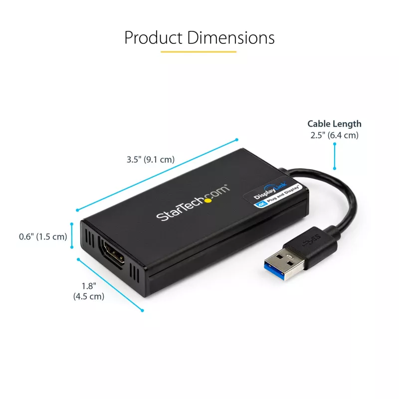 StarTech.com USB 3.0 - HDMI adapteri - 4K 30Hz Ultra HD - DisplayLink sertifioitu - USB Type-A - HDMI näyttöadapteri muunnin näytölle - ulkoinen video- & näytönohjain - Mac & Windows