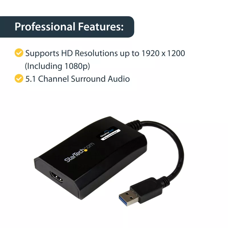 StarTech.com USB 3.0 - HDMI adapteri - DisplayLink sertifioitu - 1080p (1920x1200) - USB Type-A - HDMI näyttöadapteri muunnin näytölle - ulkoinen video- & näytönohjain - Windows/Mac