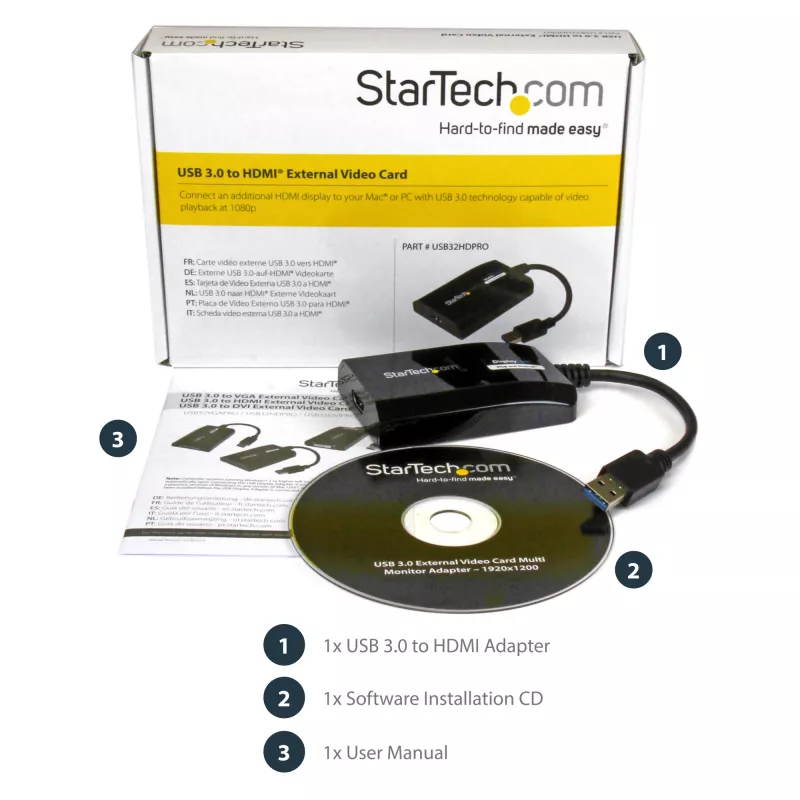 StarTech.com USB 3.0 - HDMI adapteri - DisplayLink sertifioitu - 1080p (1920x1200) - USB Type-A - HDMI näyttöadapteri muunnin näytölle - ulkoinen video- & näytönohjain - Windows/Mac