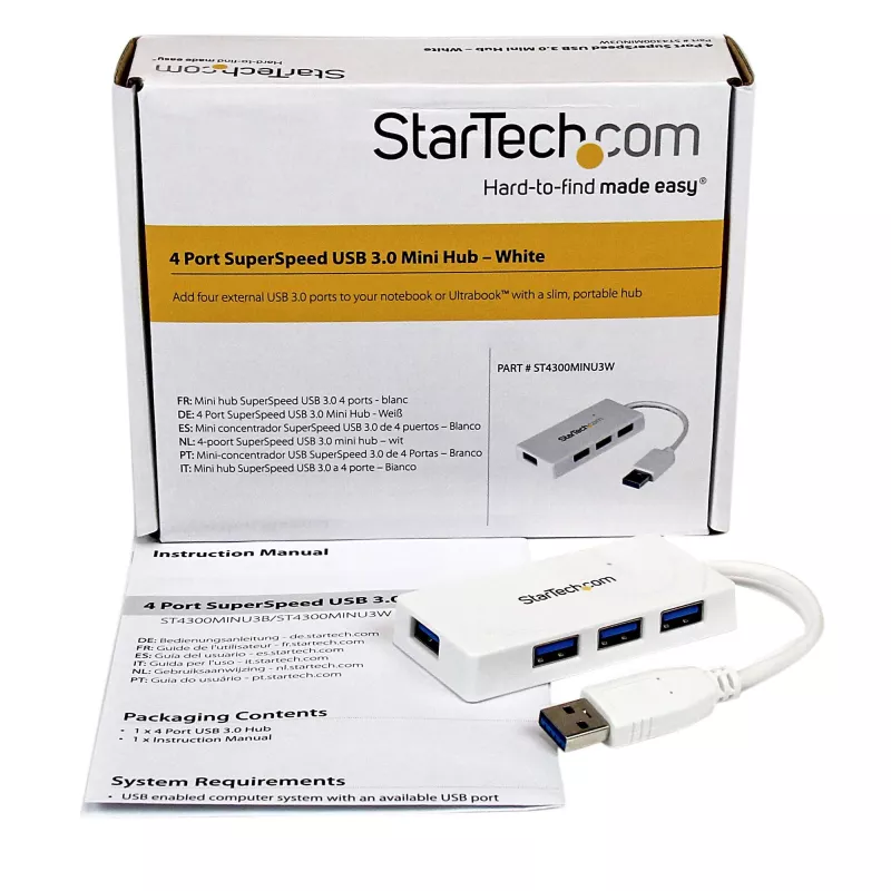 StarTech.com kannettava 4-porttinen SuperSpeed Mini USB 3.0 -keskitin – valkoinen