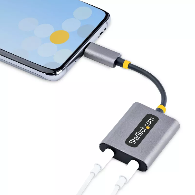 StarTech.com USB-C kuulokkeiden jakaja, USB Type-C kahden headsetin adapteri mikrofonitulolla, USB-C 3,5 mm äänisovitin/kuulokeliitäntä, USB-C ääniliitäntä/aux-lähtö, 24-bittinen DAC