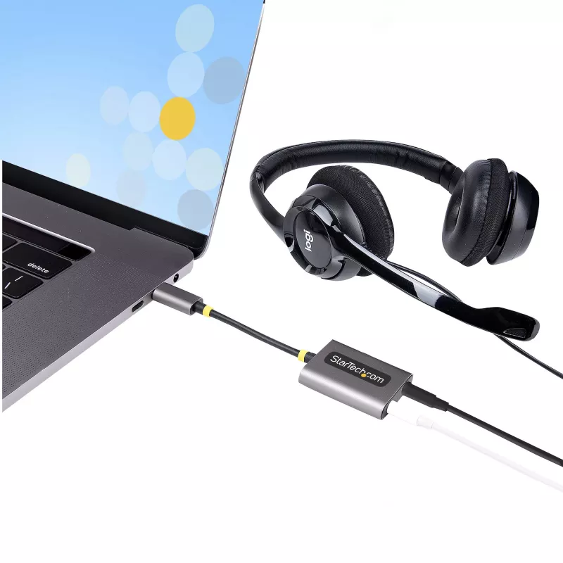 StarTech.com USB-C kuulokkeiden jakaja, USB Type-C kahden headsetin adapteri mikrofonitulolla, USB-C 3,5 mm äänisovitin/kuulokeliitäntä, USB-C ääniliitäntä/aux-lähtö, 24-bittinen DAC