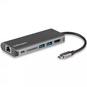 StarTech.com USB-C-moniporttiadapteri, kannettava USB-C-telakka 4K HDMI, 2x USB 3.0 -keskitin, SD/SDHC, GbE, 60W PD läpivienti – USB Type-C/Thunderbolt 3 – KORVATTU DKT30CHSDPD1:llä