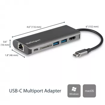 StarTech.com USB-C-moniporttiadapteri, kannettava USB-C-telakka 4K HDMI, 2x USB 3.0 -keskitin, SD/SDHC, GbE, 60W PD läpivienti – USB Type-C/Thunderbolt 3 – KORVATTU DKT30CHSDPD1:llä