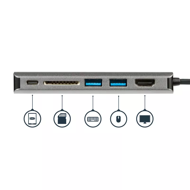 StarTech.com USB-C-moniporttiadapteri, kannettava USB-C-telakka 4K HDMI, 2x USB 3.0 -keskitin, SD/SDHC, GbE, 60W PD läpivienti – USB Type-C/Thunderbolt 3 – KORVATTU DKT30CHSDPD1:llä