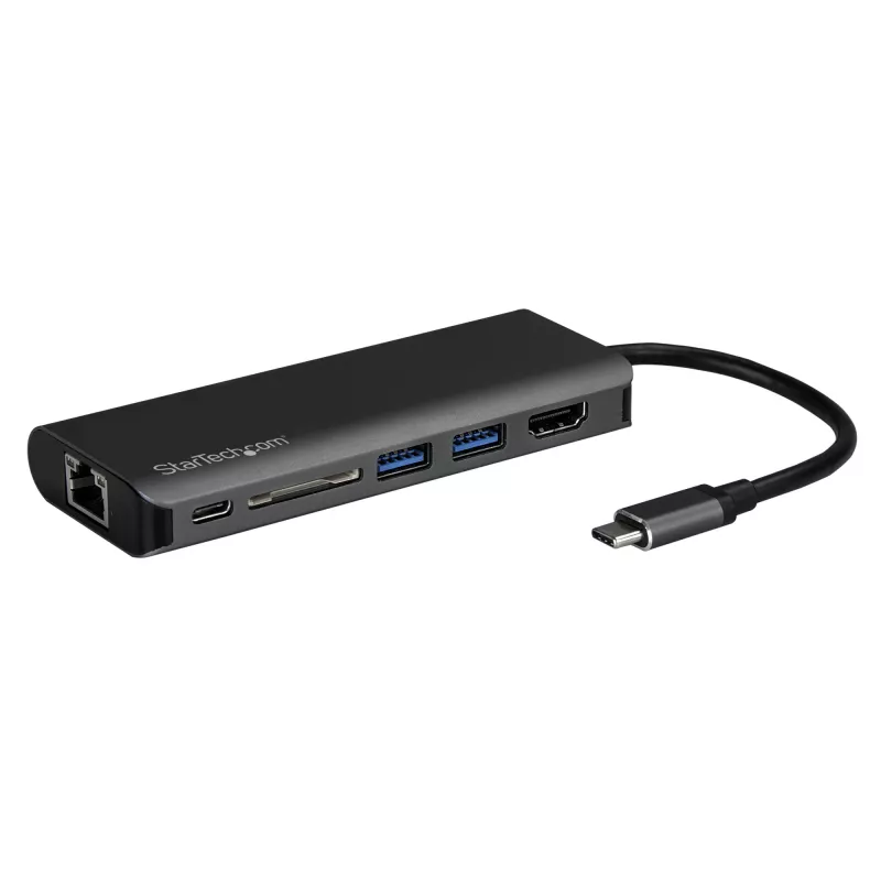 StarTech.com USB-C-moniporttiadapteri, kannettava USB-C-telakka 4K HDMI, 2x USB 3.0 -keskitin, SD/SDHC, GbE, 60W PD läpivienti – USB Type-C/Thunderbolt 3 – KORVATTU DKT30CHSDPD1:llä