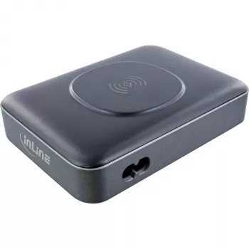 InLine Qi Powerstation Multiport -laturi, 4x USB-C + 2x USB-A, GaN 100 W, 15 W langaton lataus, musta (31517K)