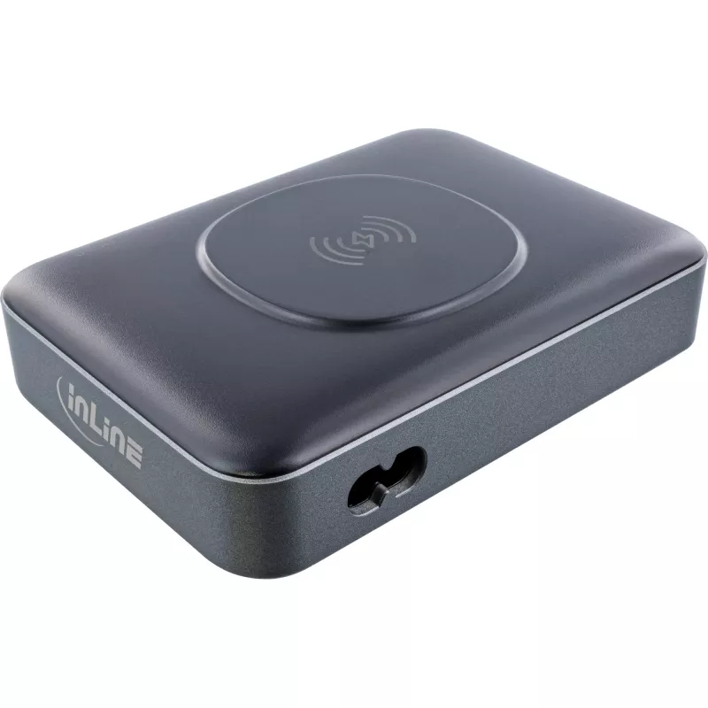 InLine Qi Powerstation Multiport -laturi, 4x USB-C + 2x USB-A, GaN 100 W, 15 W langaton lataus, musta (31517K)