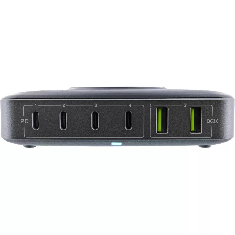 InLine Qi Powerstation Multiport -laturi, 4x USB-C + 2x USB-A, GaN 100 W, 15 W langaton lataus, musta (31517K)