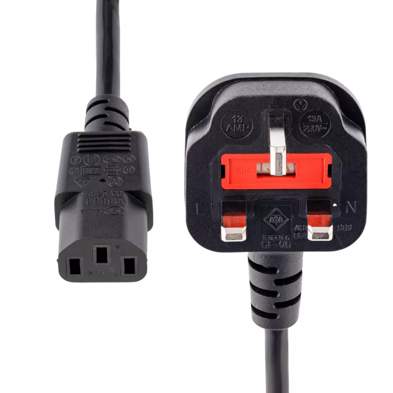 StarTech.com 10ft (3m) UK-tietokoneen virtakaapeli, 18AWG, BS 1363 - C13, 10A 250V, musta vara-AC-virtakaapeli, kylmälaitekaapeli / UK-virtakaapeli, PC-virtalähdekaapeli, TV-/näyttökaapeli