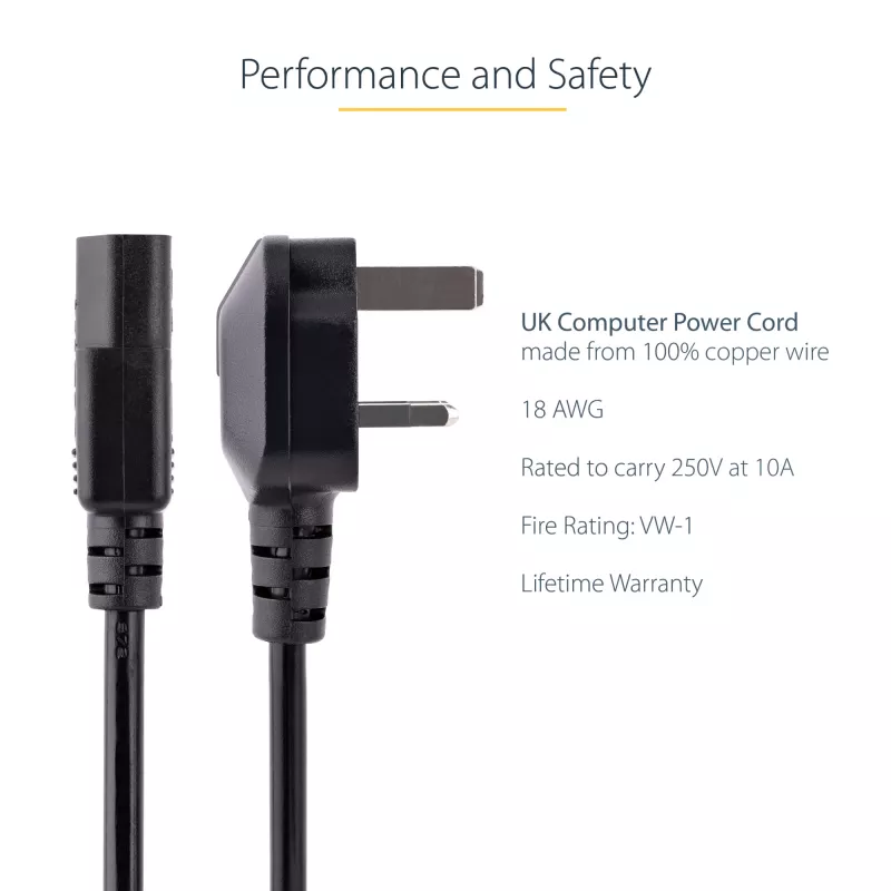 StarTech.com 10ft (3m) UK-tietokoneen virtakaapeli, 18AWG, BS 1363 - C13, 10A 250V, musta vara-AC-virtakaapeli, kylmälaitekaapeli / UK-virtakaapeli, PC-virtalähdekaapeli, TV-/näyttökaapeli