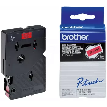 Merkintänauha 9 mm Brother TC491 musta punaisella