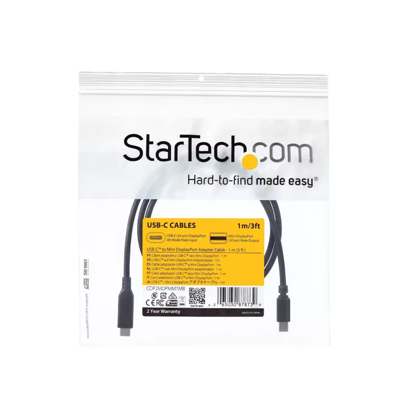 StarTech.com USB-C-Mini-DisplayPort-kaapeli – 1 m (3,3 ft.), 4K 60 Hz – musta